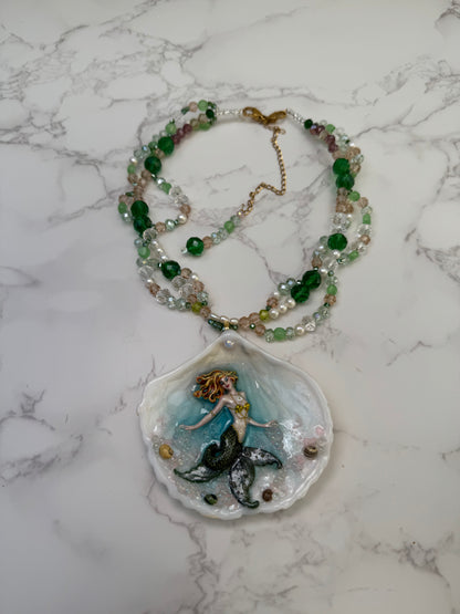 Monday Ocean Mermaid Necklace | Handmade Seashell Jewelry | Brass Shell Accents | One-of-a-Kind Coastal Art