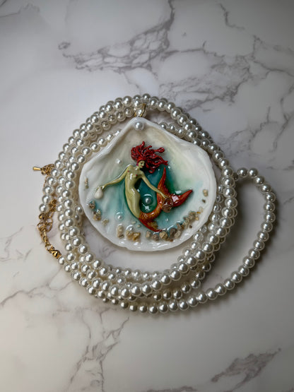 Summer Orange Mermaid Sea Shell Necklace – Mermaid in Shell with UV Resin