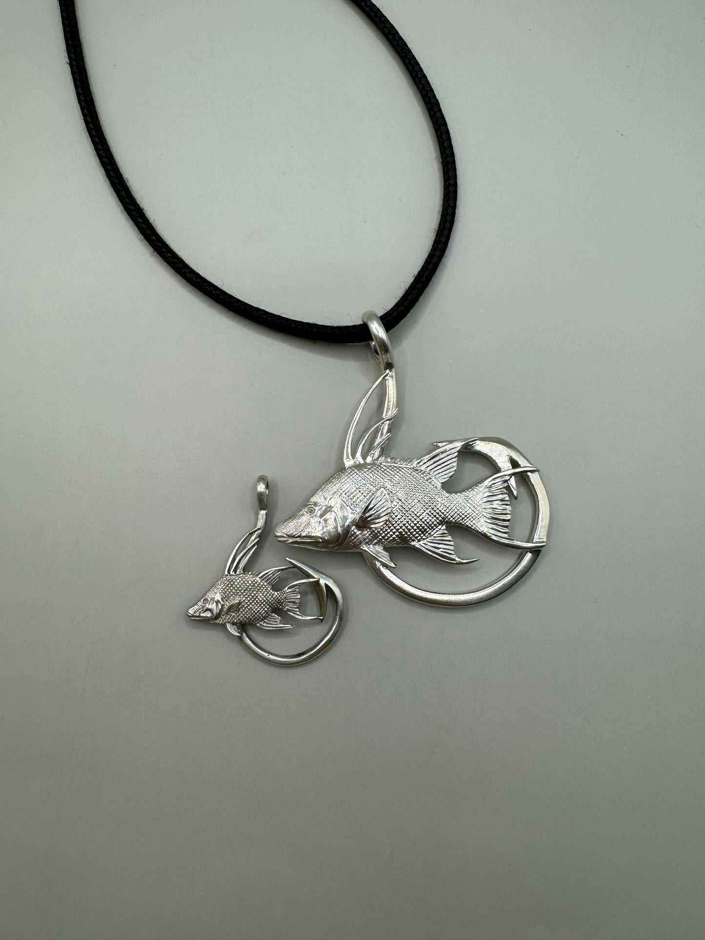 Giant Hogfish And Hook Necklace, 925 Sterling Silver