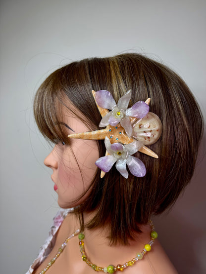 Sofía Real Starfish & Preserved Flower Necklace | Convertible Hair Clip | Handmade Ocean & Botanical Jewelry