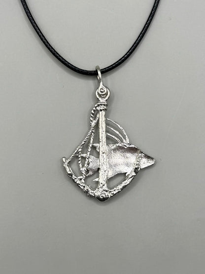 Hogfish and Anchor Necklace, Handcrafted Detailed Pendant in 925 Sterling Silver. Ocean-Nautical Theme Jewelry for Fishermen Fishing Lovers. Handmade in USA