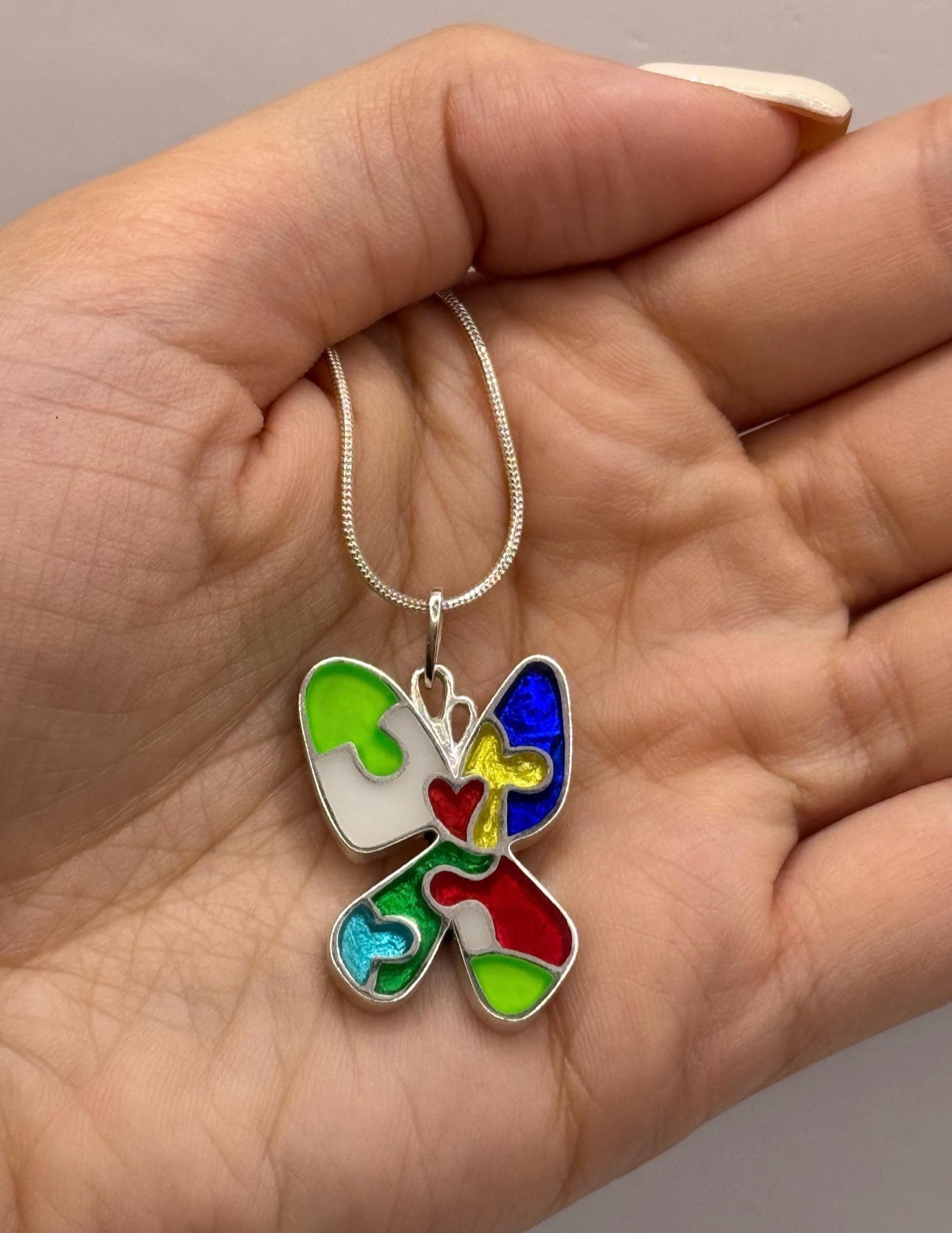 Autism Acceptance Necklace, Handcrafted in 925 Sterling Silver with Epoxy Resin, Smooth, Glossy, and Durable Fisnish. Unique Detailed Pendant for Spreading Austim Awareness. Handmade in USA