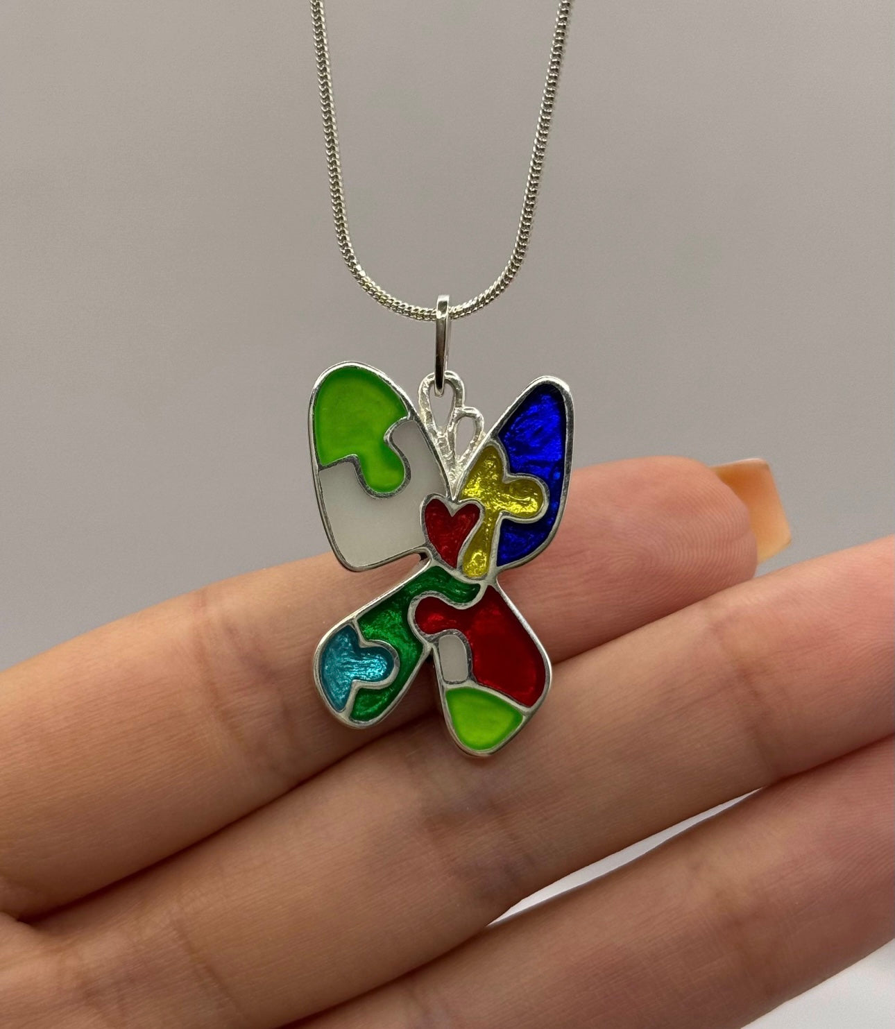 Autism Acceptance Necklace, Handcrafted in 925 Sterling Silver with Epoxy Resin, Smooth, Glossy, and Durable Fisnish. Unique Detailed Pendant for Spreading Austim Awareness. Handmade in USA