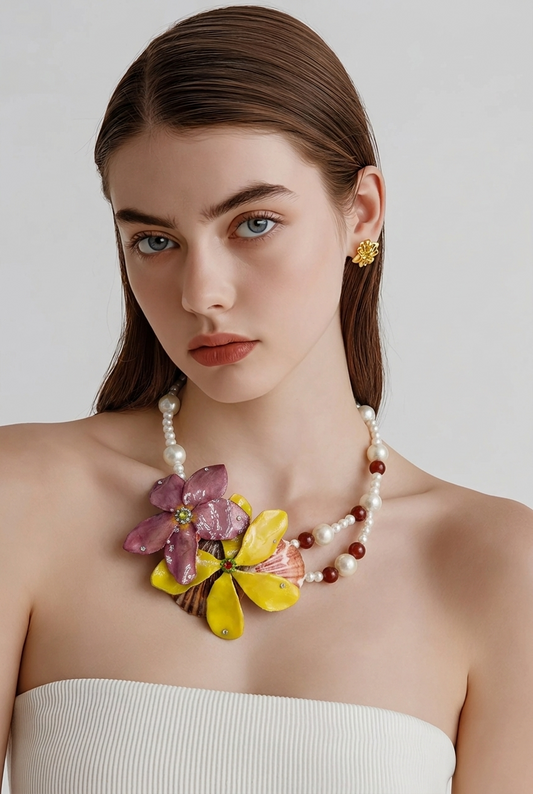 Lina Real Seashell & Preserved Flower Necklace | Handmade Ocean & Botanical Jewelry