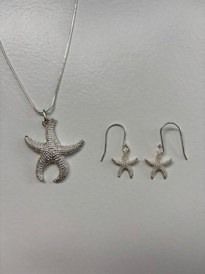 Starfish Necklace and Earrings Set, Handcrafted in 925 Sterling Silver Perfect Gift for Maine Life Enthusiasts