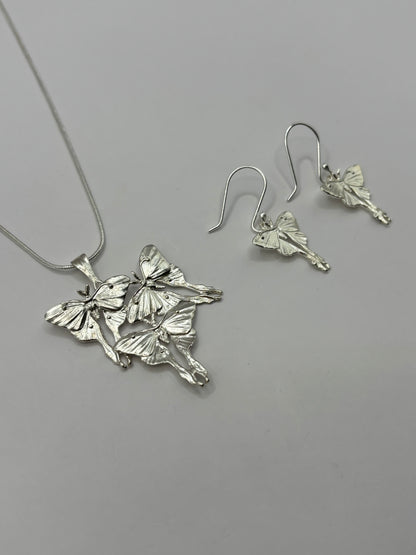 Moonlight Butterflies Necklace and Earrings Set, Handcrafted in 925 Sterling Silver For Women, Handmade in USA