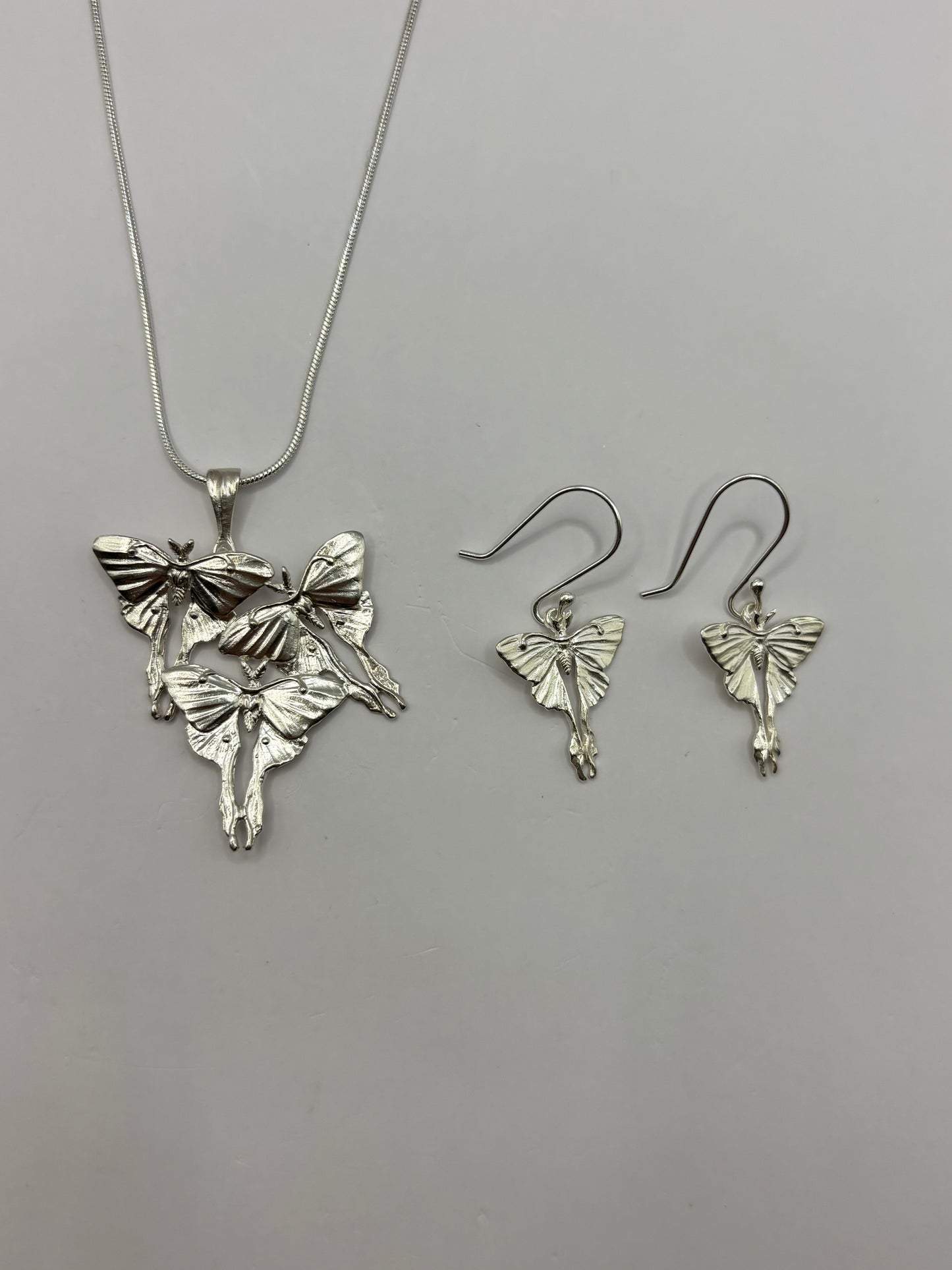 Moonlight Butterflies Necklace and Earrings Set, Handcrafted in 925 Sterling Silver For Women, Handmade in USA