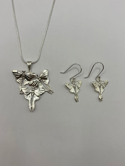 Moonlight Butterflies Necklace and Earrings Set, Handcrafted in 925 Sterling Silver For Women, Handmade in USA