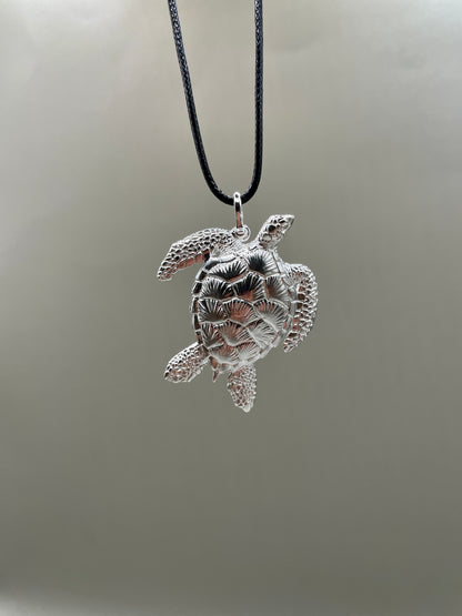 Sea Turtle Necklace, 925 Silver, 3D Pendant