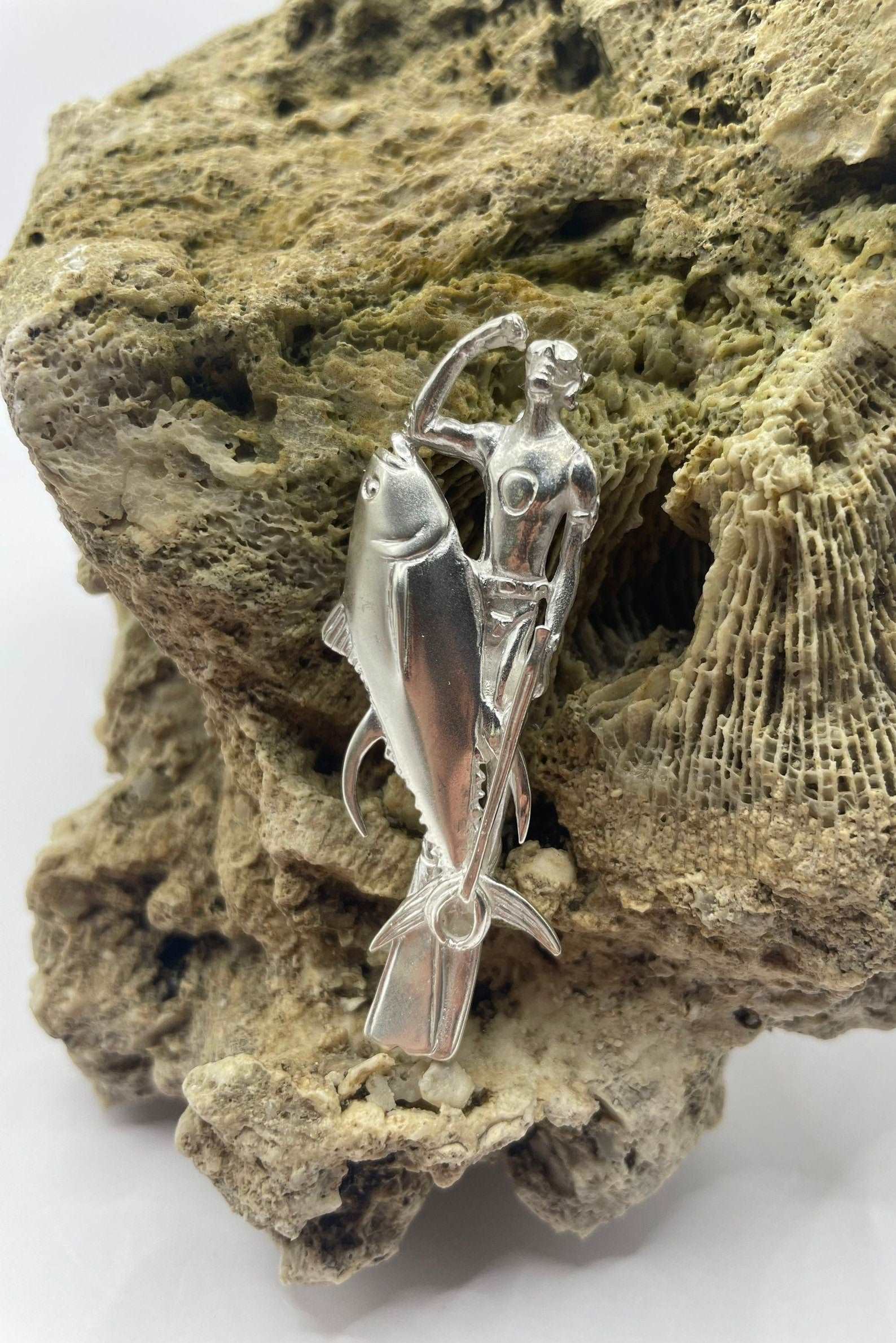 Tuna fish & Diver, 3D Pendant, 925 Silver - Lluch Jewelry