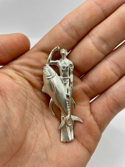 Tuna fish & Diver, 3D Pendant, 925 Silver - Lluch Jewelry