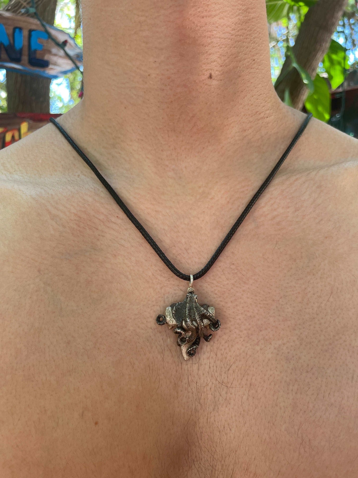 Octopus & Shark Tooth Necklace, 3D Pendant - Lluch Jewelry