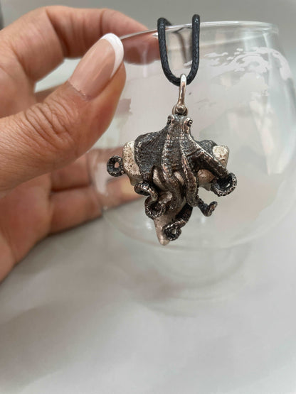 Octopus & Shark Tooth Necklace, 3D Pendant - Lluch Jewelry