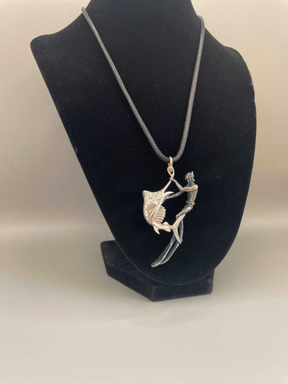 Diver & Swordfish Necklace, 925 Sterling Silver, 3D Pendant - Lluch Jewelry