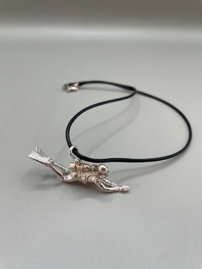 Scuba Diver Necklace, Silver 925, 3D Pendant