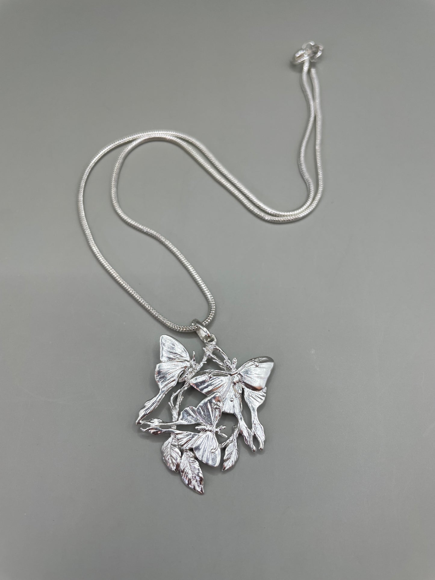 Moonlight Butterflies On Branches Pendant, 925 Silver Necklace