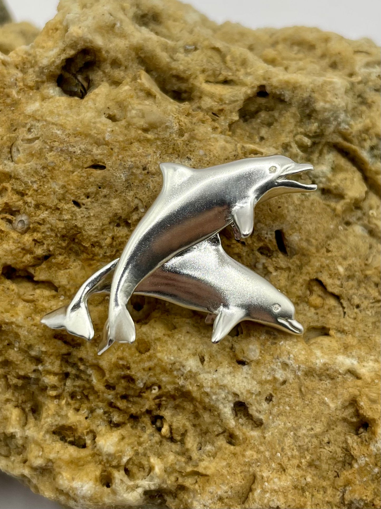 Two Swimming Dolphins Necklace – Elegant 925 Sterling Silver Pendant, Featuring Dolphins in Motion, Perfect for Ocean and Marine Life Lovers, Unique Handmade Jewelry for Sea Enthusiasts, Made in USA