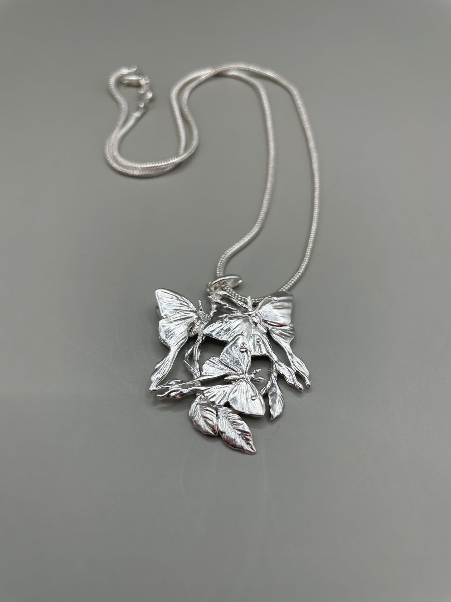 Moonlight Butterflies On Branches Pendant, 925 Silver Necklace