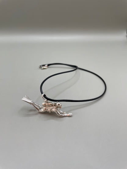 Scuba Diver Necklace, Silver 925, 3D Pendant