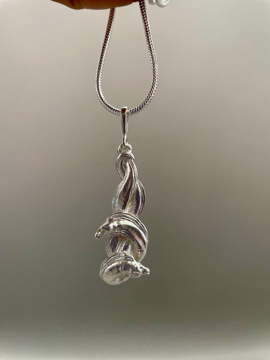 Tangling Moray Eels Necklace – 3D Design in 925 Sterling Silver, Capturing the Beauty of Moray Eels in Motion, For Marine Life Enthusiasts, Handmade in USA