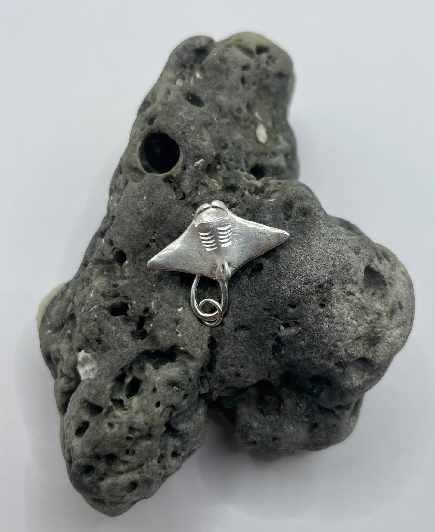 Mini Manta Ray Pendant, 925 Silver, 3D Pendant