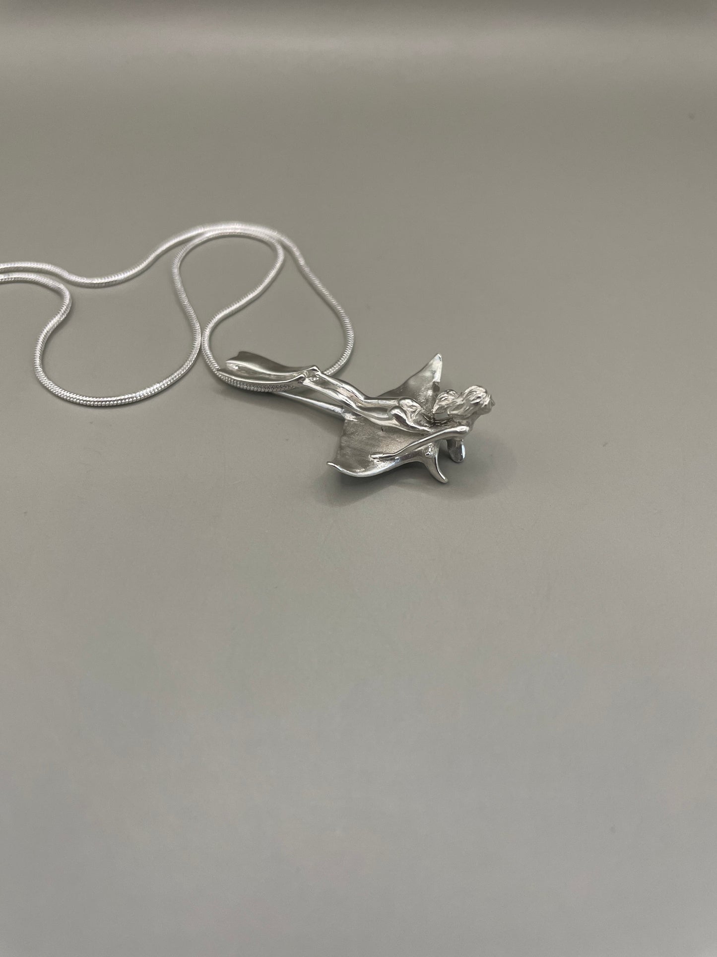 Scuba Girl Riding Manta Ray, 925 Silver, 3D Pendant