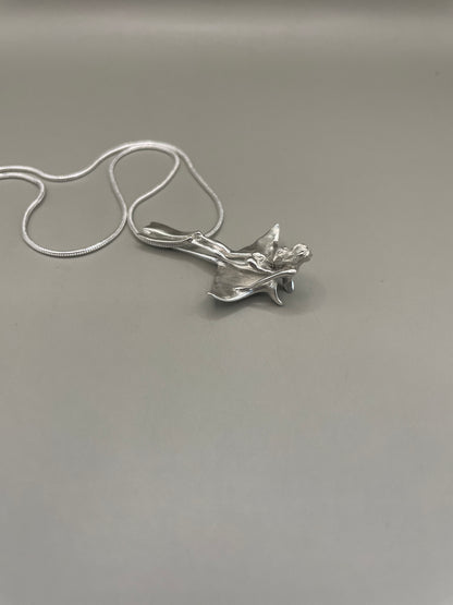 Scuba Girl Riding Manta Ray, 925 Silver, 3D Pendant