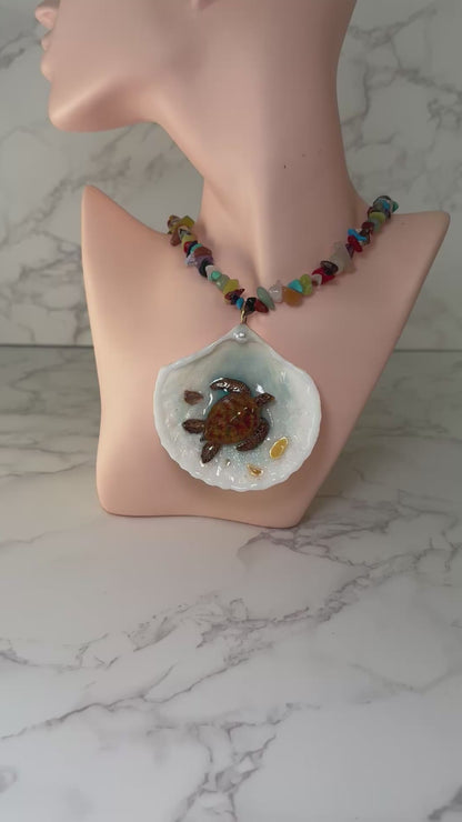 Brown Sea Turtle Shell Necklace - Encapsulated in Real Shell with UV Resin