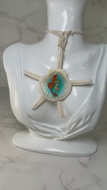 Starfish & Seahorses Ocean Pendant – Real Shell Encapsulated in UV Resin