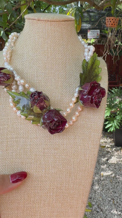 5 Valentina Eternal Rose – Real Red Rose in UV Resin & Freshwater Pearl Necklace | Handmade Floral Jewelry