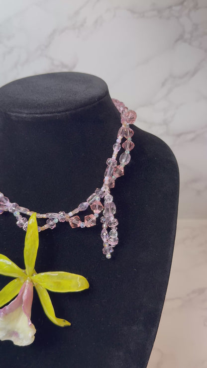 Lili Handmade Real Yellow Orchid Necklace | Black Crystal Bead Jewelry | Resin Flower Pendant | Made in USA