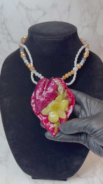 Alba Real Preserved Orchids & Plumeria Necklace| Handmade Botanical Jewelry | Floral Art