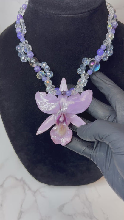 Serena Purple Real Cattleya Orchid Necklace | Handmade Flower Jewelry | Botanical Statement Pendant