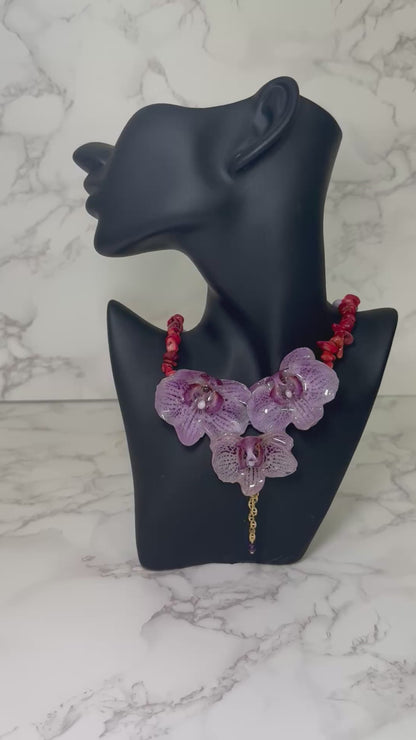Triple Small Purple Orchids Necklace - Real Orchid Necklace – Natural Flower Preserved in Resin