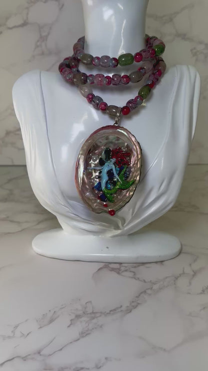 August Conch Ethereal Mermaid Sea Shell Necklace – Mermaid in Shell with UV Resin