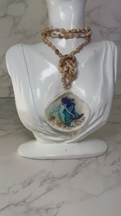 April All Blue Mermaid Sea Shell Necklace – Mermaid in Shell with UV Resin
