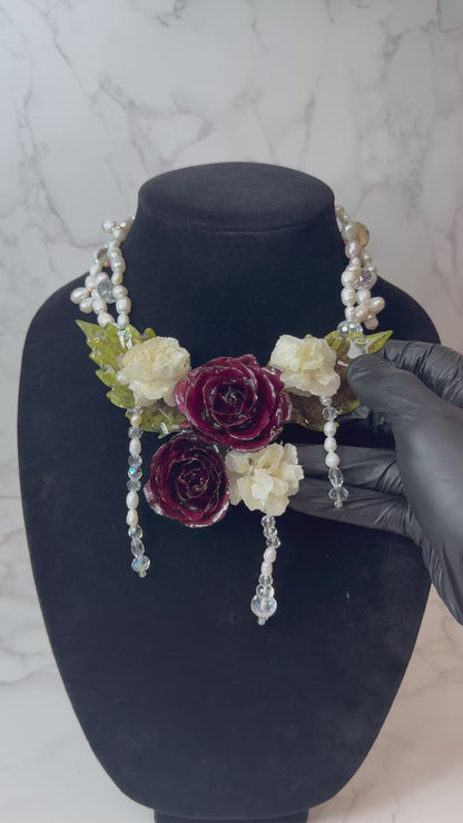 2 Seraphina Eternal Rose – Real Red Rose in UV Resin & Freshwater Pearl Necklace | Handmade Floral Jewelry | Made in USA