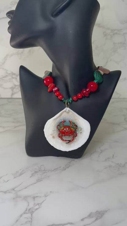 Red Crab Shell Necklace - Encapsulated in Real Shell with UV Resin