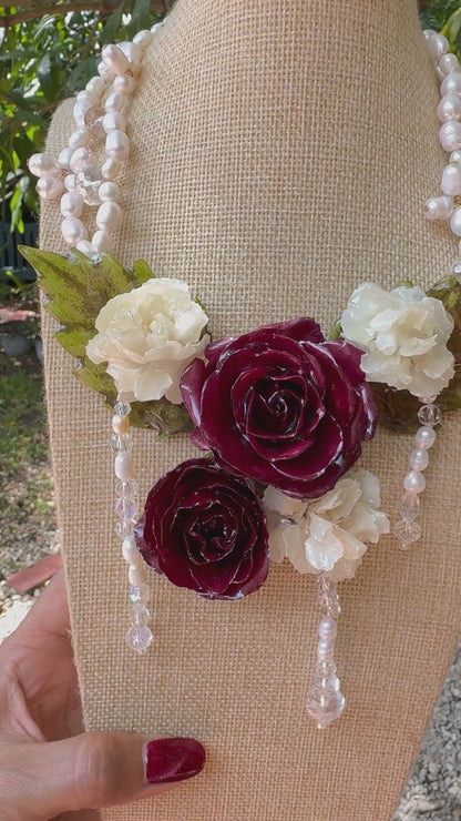 2 Seraphina Eternal Rose – Real Red Rose in UV Resin & Freshwater Pearl Necklace | Handmade Floral Jewelry | Made in USA