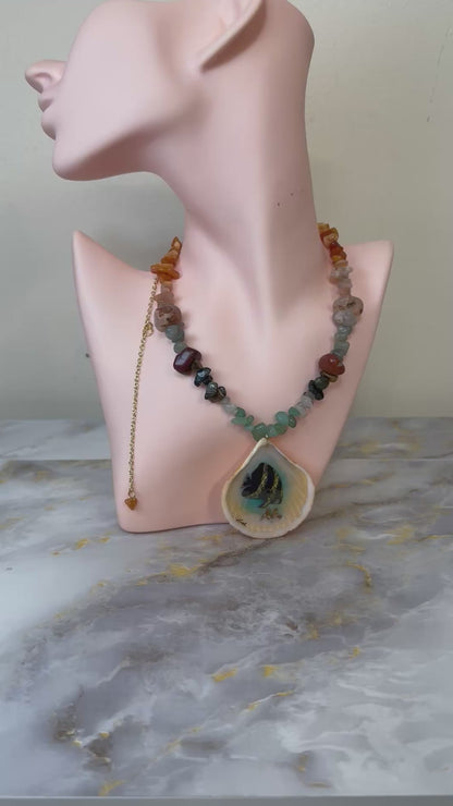Spadefish With Glass Crystals Necklace Resin‑Encased Shell Collection Shell Necklaces, Epoxy Resin Necklace with earrings
