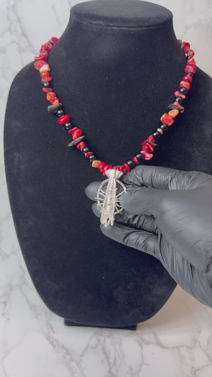 Red Lobster 925 Sterling Silver Hand Made Necklace | One-of-a-Kind Coastal Art
