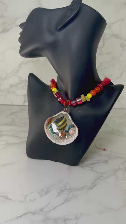 Swimming Spadefish Shell Necklace - Encapsulated in Real Shell with UV Resin