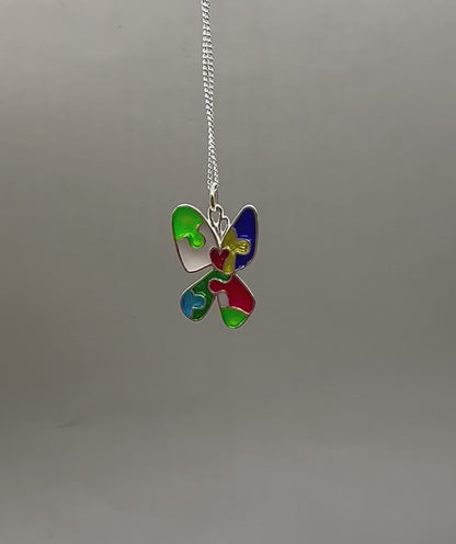 Autism Acceptance Necklace, 925 Sterling Silver, Epoxy Resin