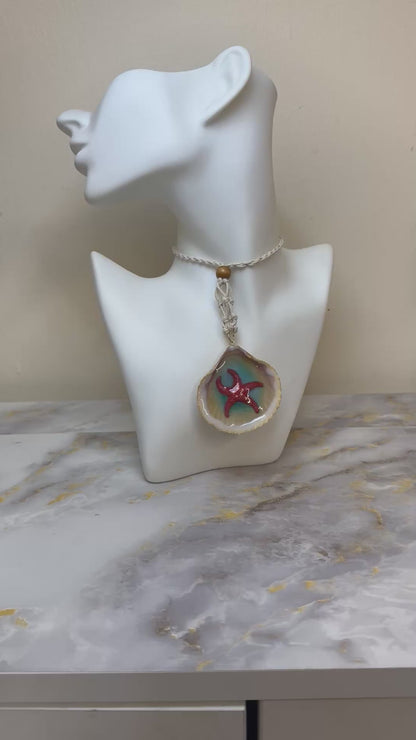 Red StarFish Necklace Resin‑Encased Shell Collection Shell Necklaces, Epoxy Resin Necklace