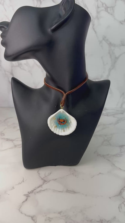 Mini Red Sand Crab Handmade Mini Sand Crab Necklace Encapsulated in Real Shell with UV Resin