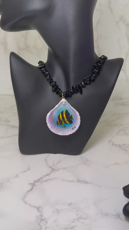 Set Spadefish Set With Colorful Glass Crystals Necklace Resin‑Encased Shell Collection Shell Necklaces, Epoxy Resin Necklace