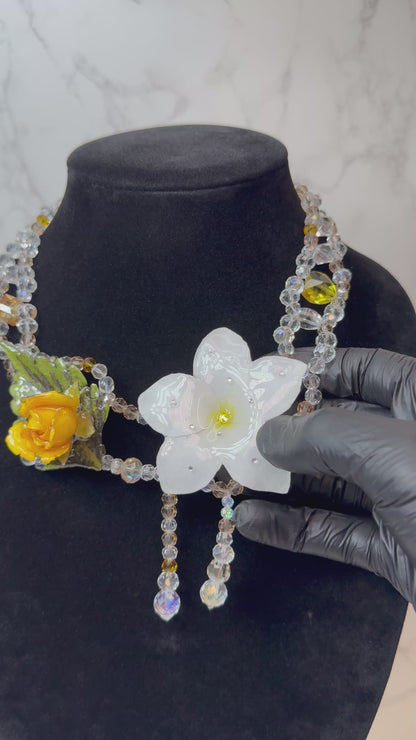 Domingo Eternal Rose – Real Yellow Rose & White Plumeria in UV Resin | Handmade Floral Jewelry | Made in USA