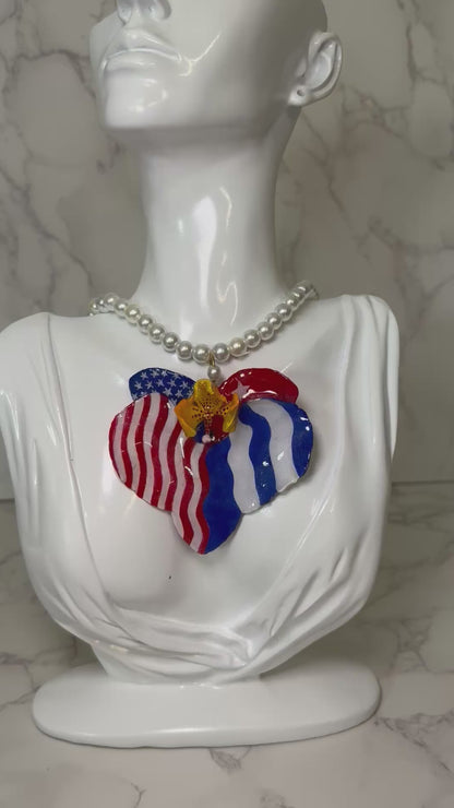 Cuban American Orchid Necklace Real Orchid Necklace with Cuban and American Flag – Preserved in UV Resin