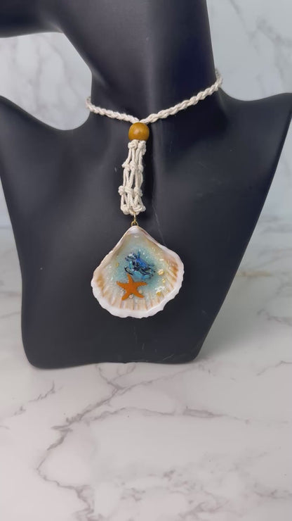 Mini Blue Sand Crab with Starfish Handmade Mini Sand Crab Necklace Encapsulated in Real Shell with UV Resin