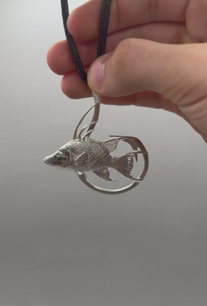 Giant Hogfish And Hook Necklace, 925 Sterling Silver